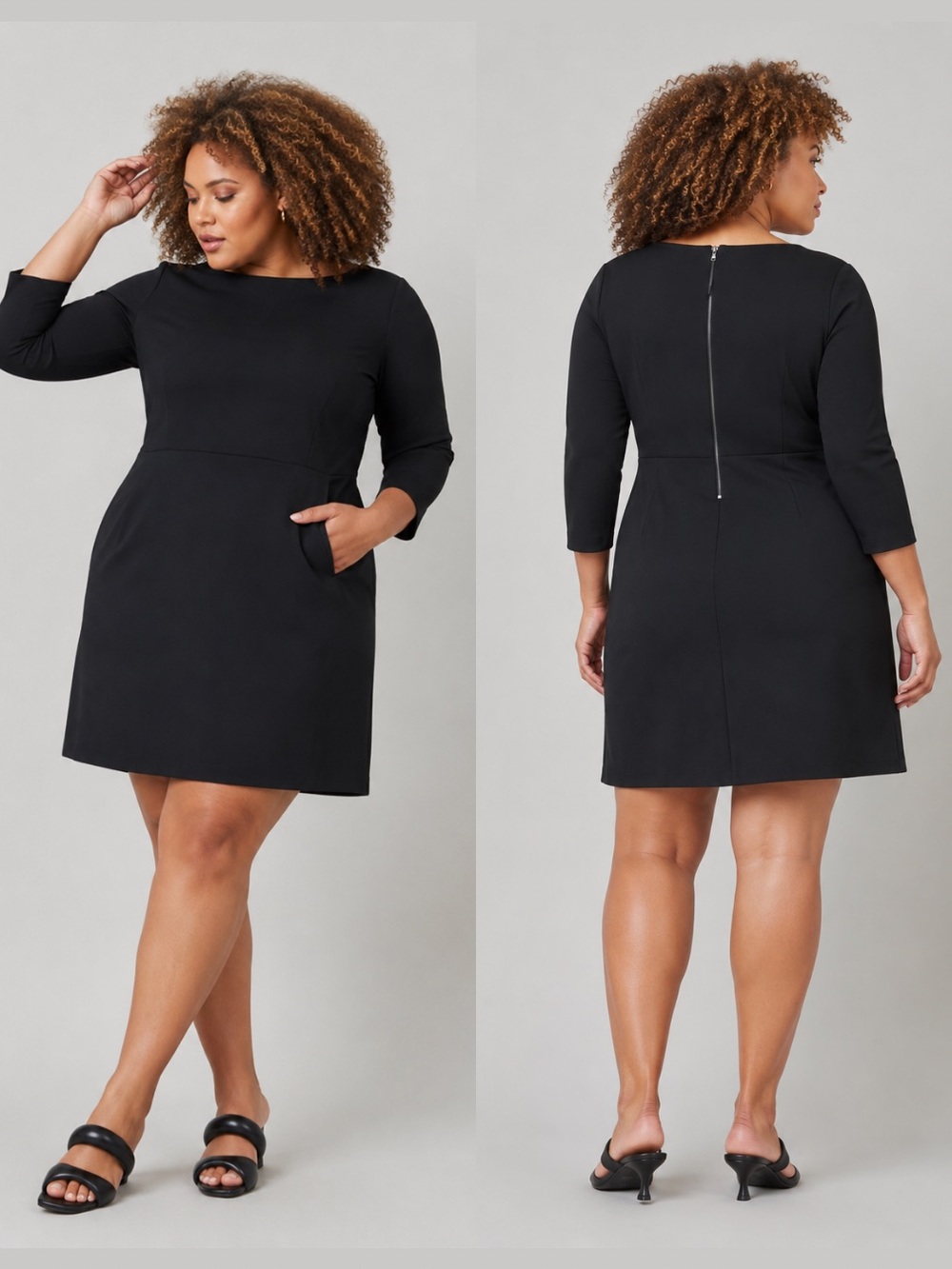 SPANX The Perfect A-Line Dress 3/4 Sleeve Black Size 1X Minimalist Office